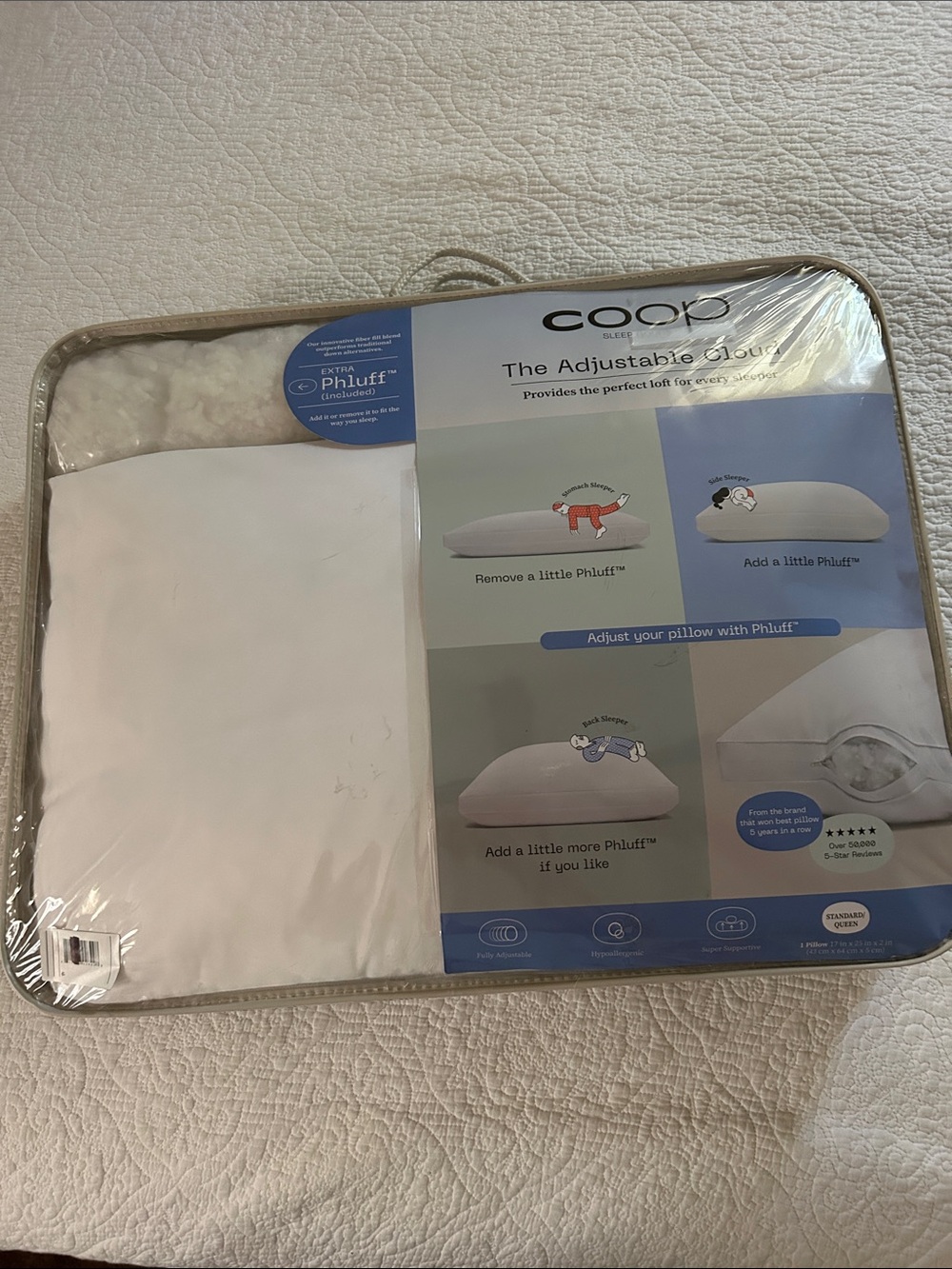NWT COOP sleep goods The Adjustable Cloud Pillow - White Standard/Queen size